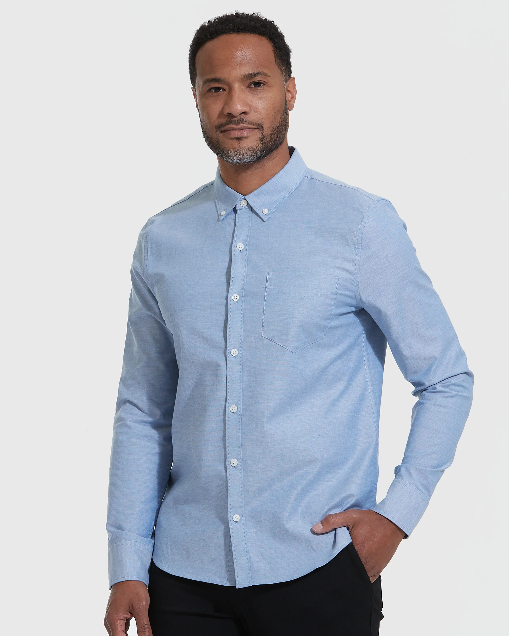 Banker Blue Stretch Oxford Long Sleeve Shirt - Image 3