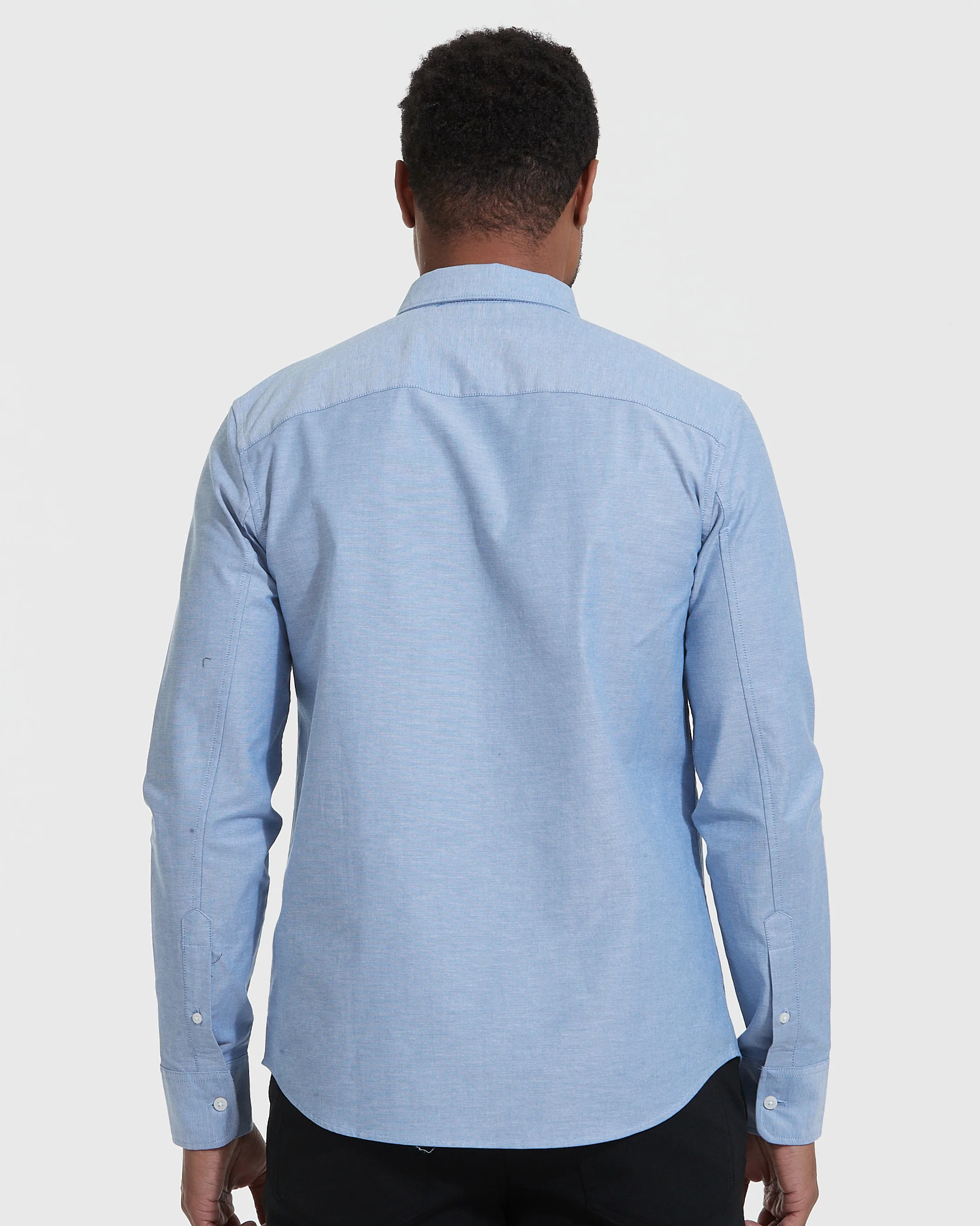 Banker Blue Stretch Oxford Long Sleeve Shirt - Image 4