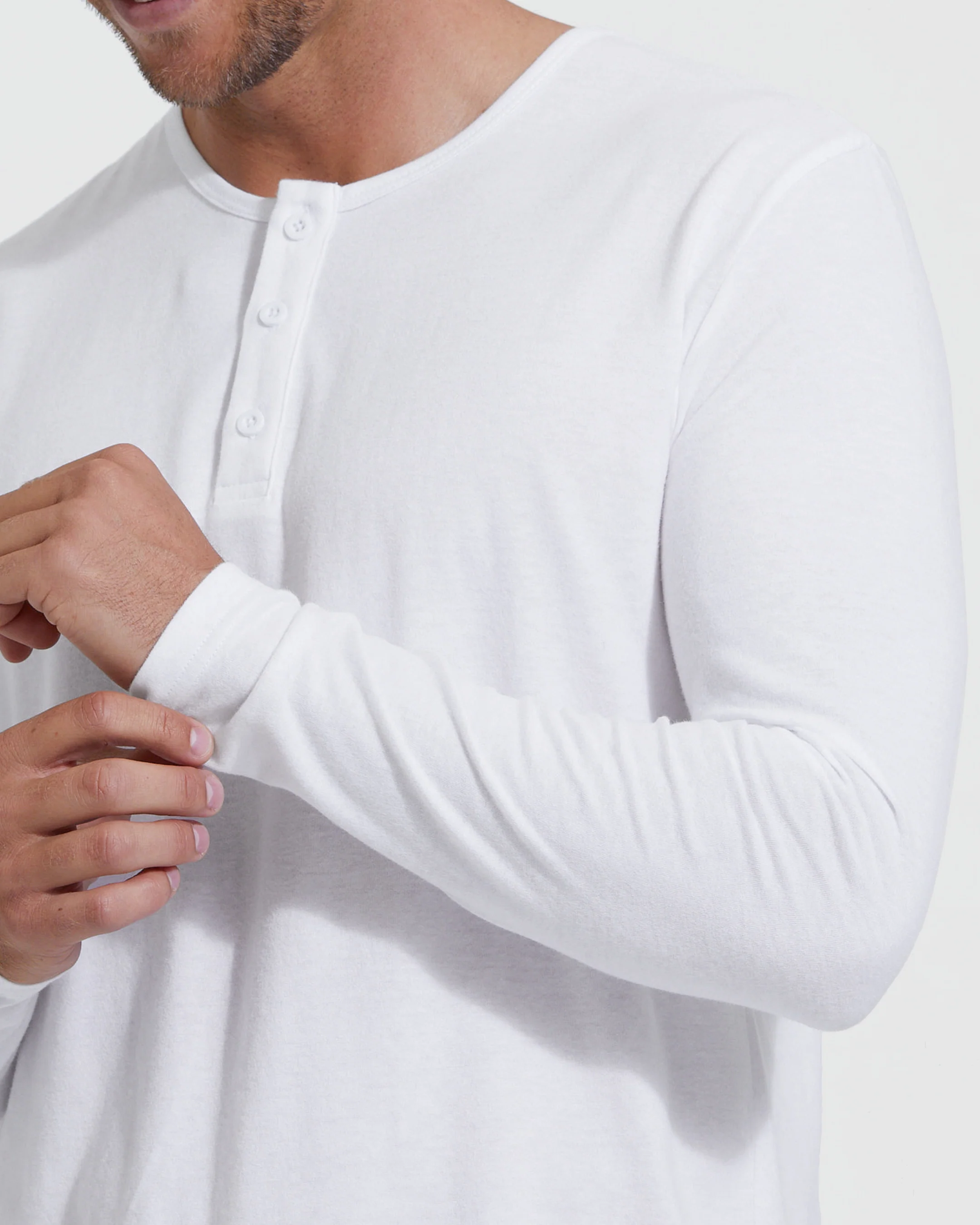 White Classic Long Sleeve Henley - Image 5