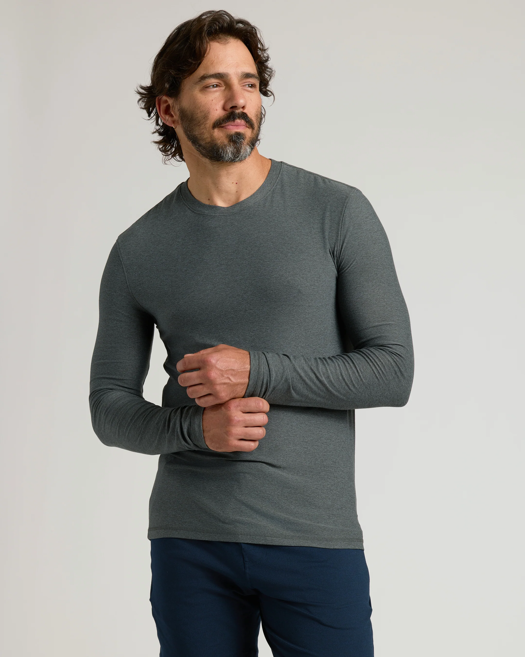 Charcoal Heather Gray Active Long Sleeve Crew T-Shirt - Image 6
