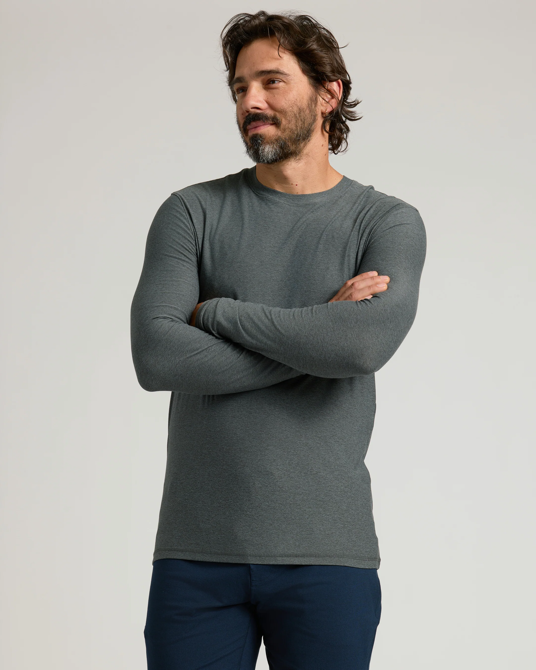 Charcoal Heather Gray Active Long Sleeve Crew T-Shirt - Image 7