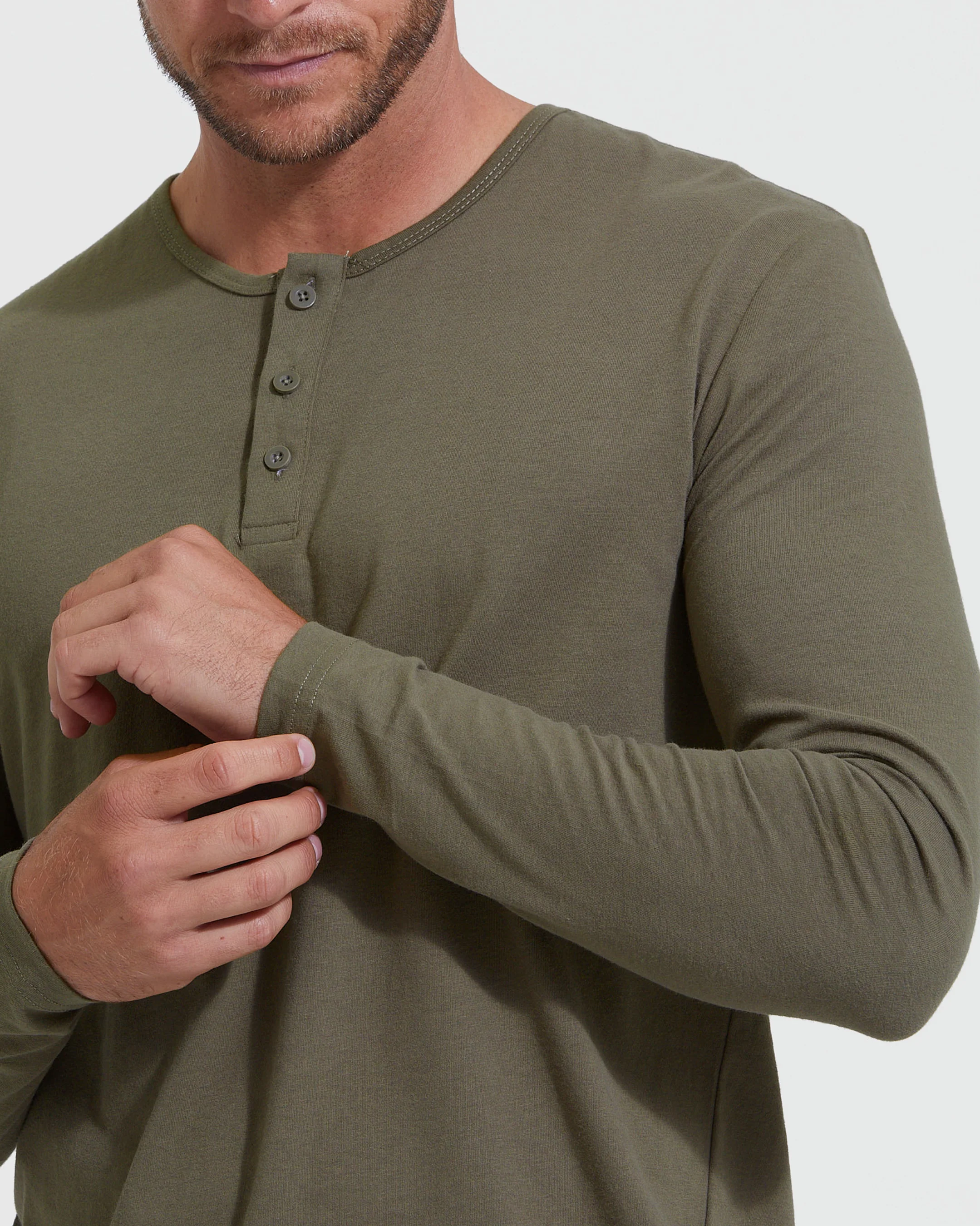 Military Green Classic Long Sleeve Henley - Image 5