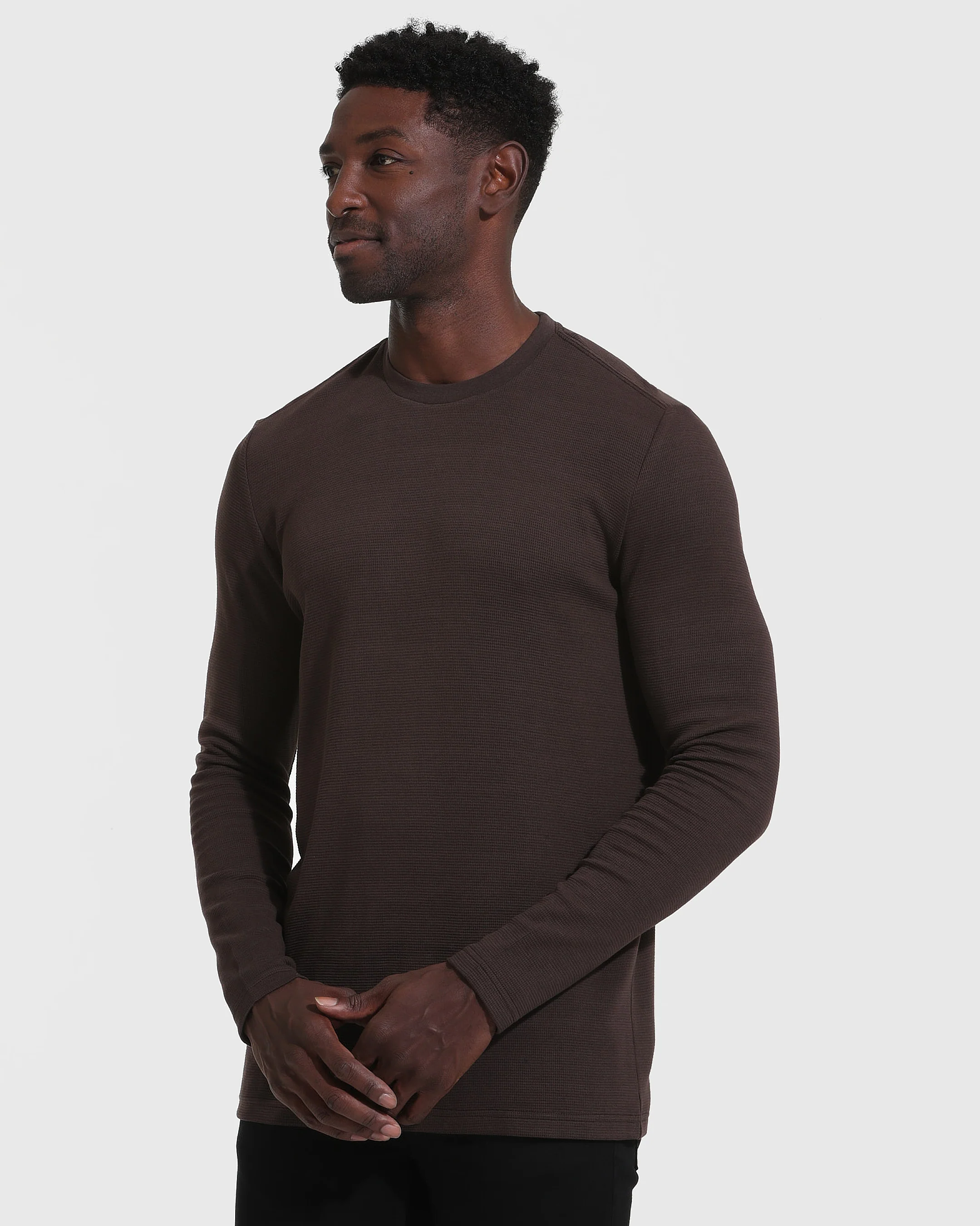 Dark Oak Waffle Long Sleeve Crew Neck - Image 3