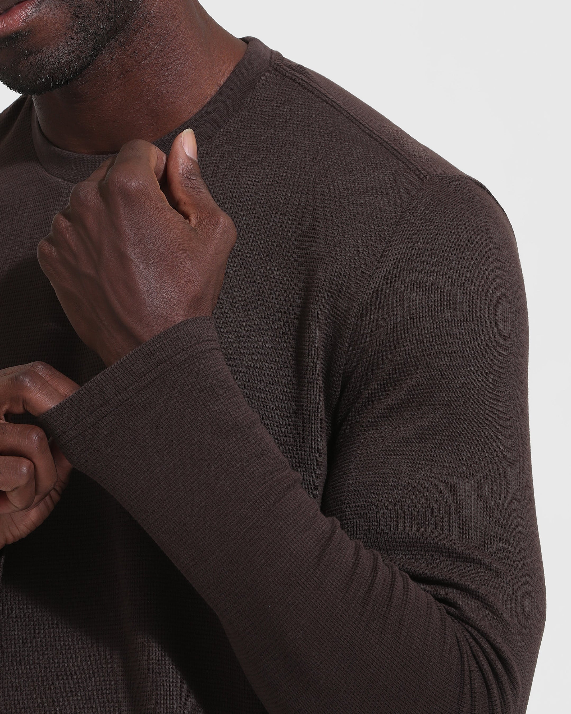 Dark Oak Waffle Long Sleeve Crew Neck - Image 5