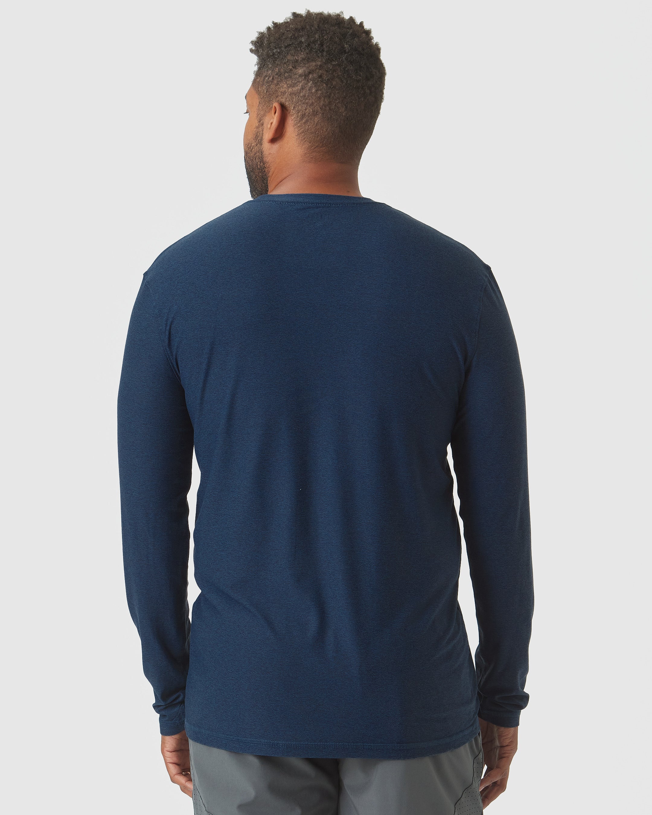 Deep Sea Blue Heather Active Long Sleeve Crew T Shirt - Image 3