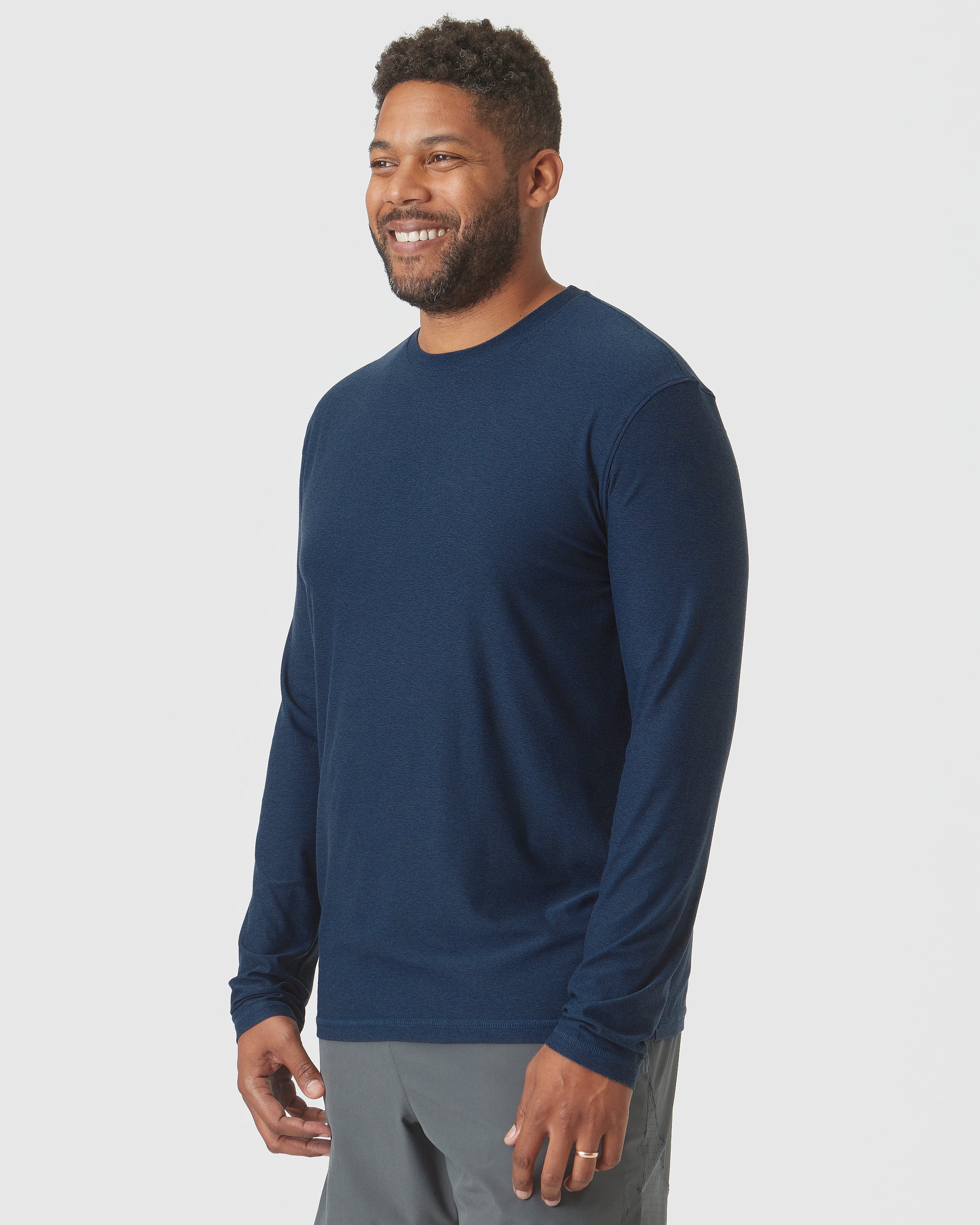 Deep Sea Blue Heather Active Long Sleeve Crew T Shirt - Image 4