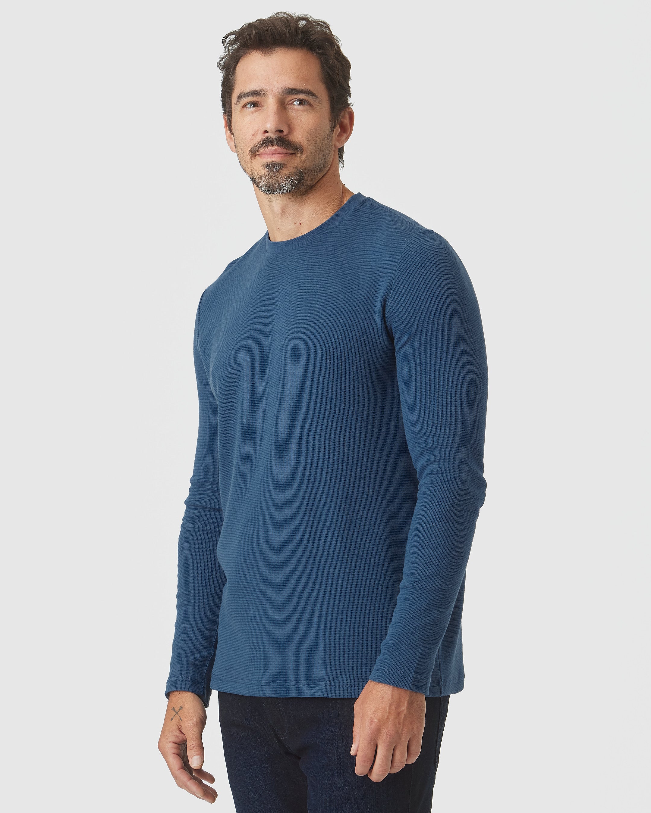 Deep Sea Blue Long Sleeve Waffle Crew - Image 3