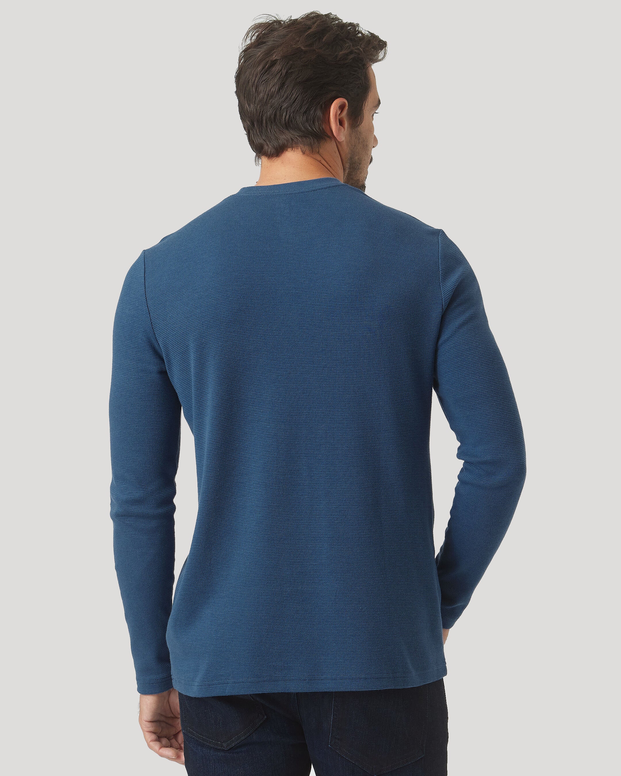 Deep Sea Blue Long Sleeve Waffle Crew - Image 4