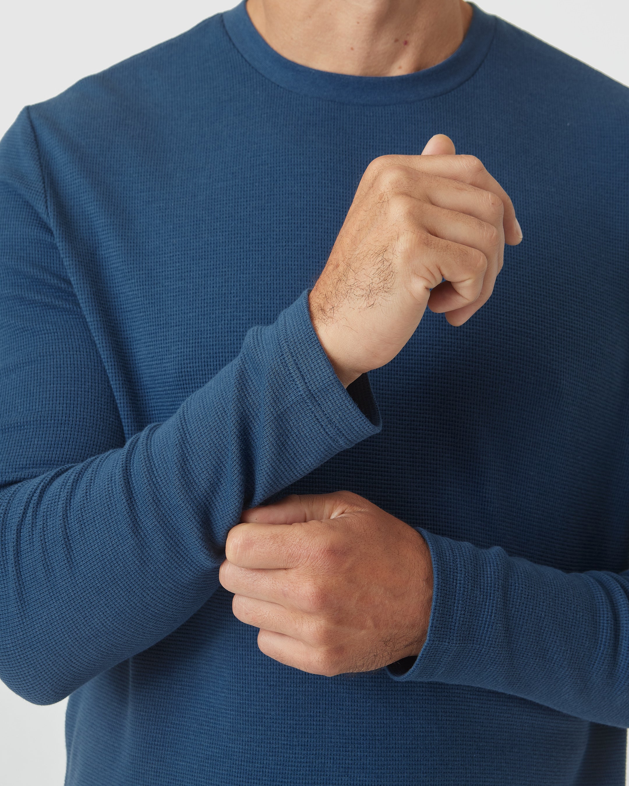 Deep Sea Blue Long Sleeve Waffle Crew - Image 5