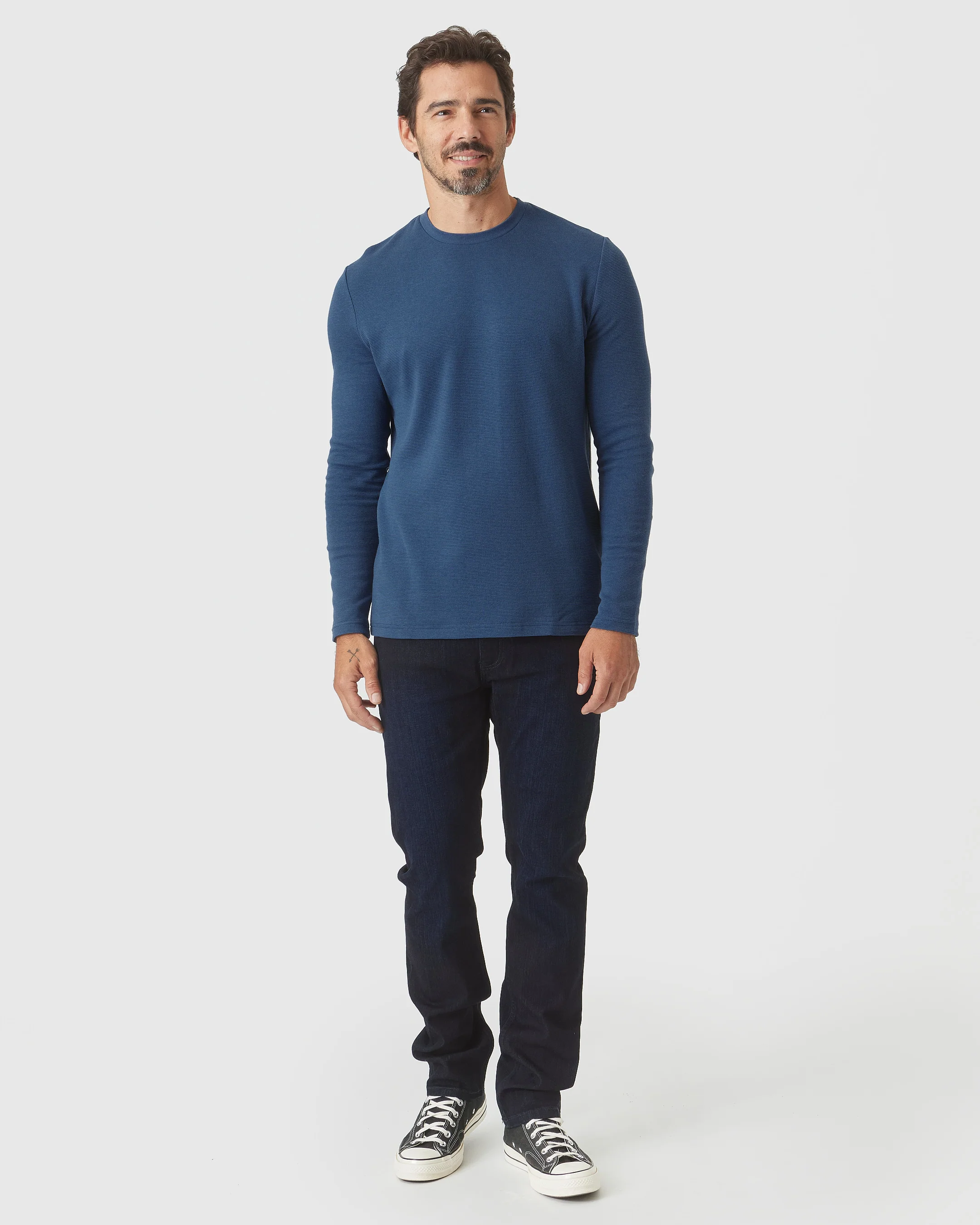 Deep Sea Blue Long Sleeve Waffle Crew - Image 7