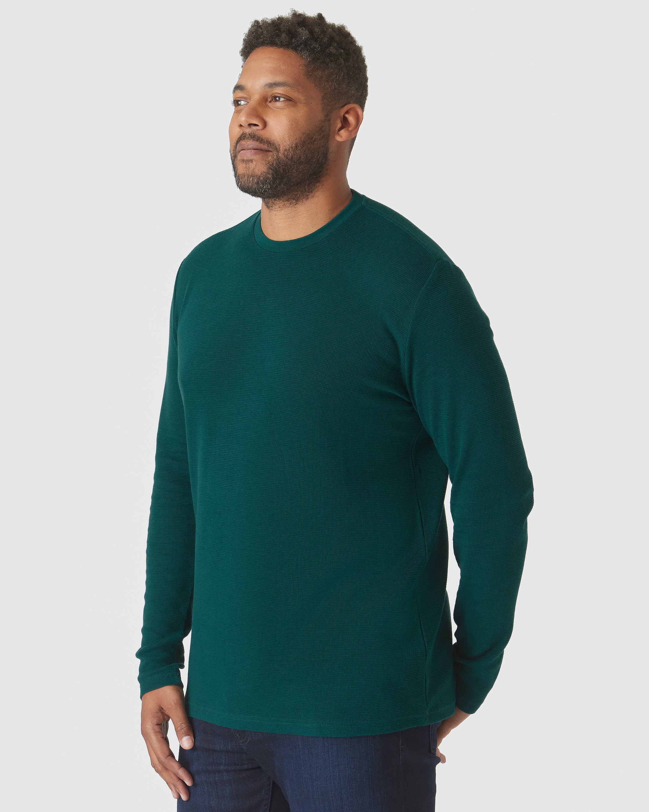 Evergreen Heather Waffle Long Sleeve Crew Neck - Image 4