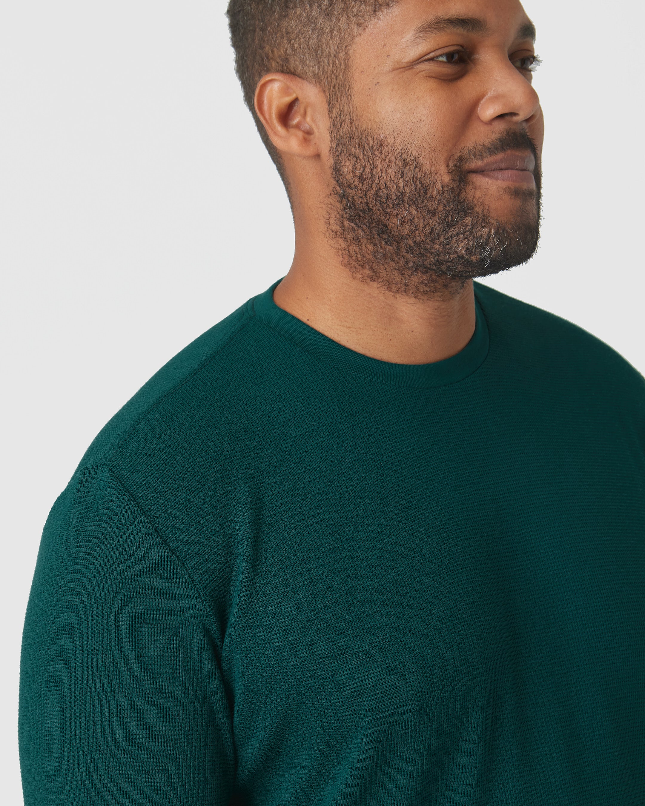 Evergreen Heather Waffle Long Sleeve Crew Neck - Image 5