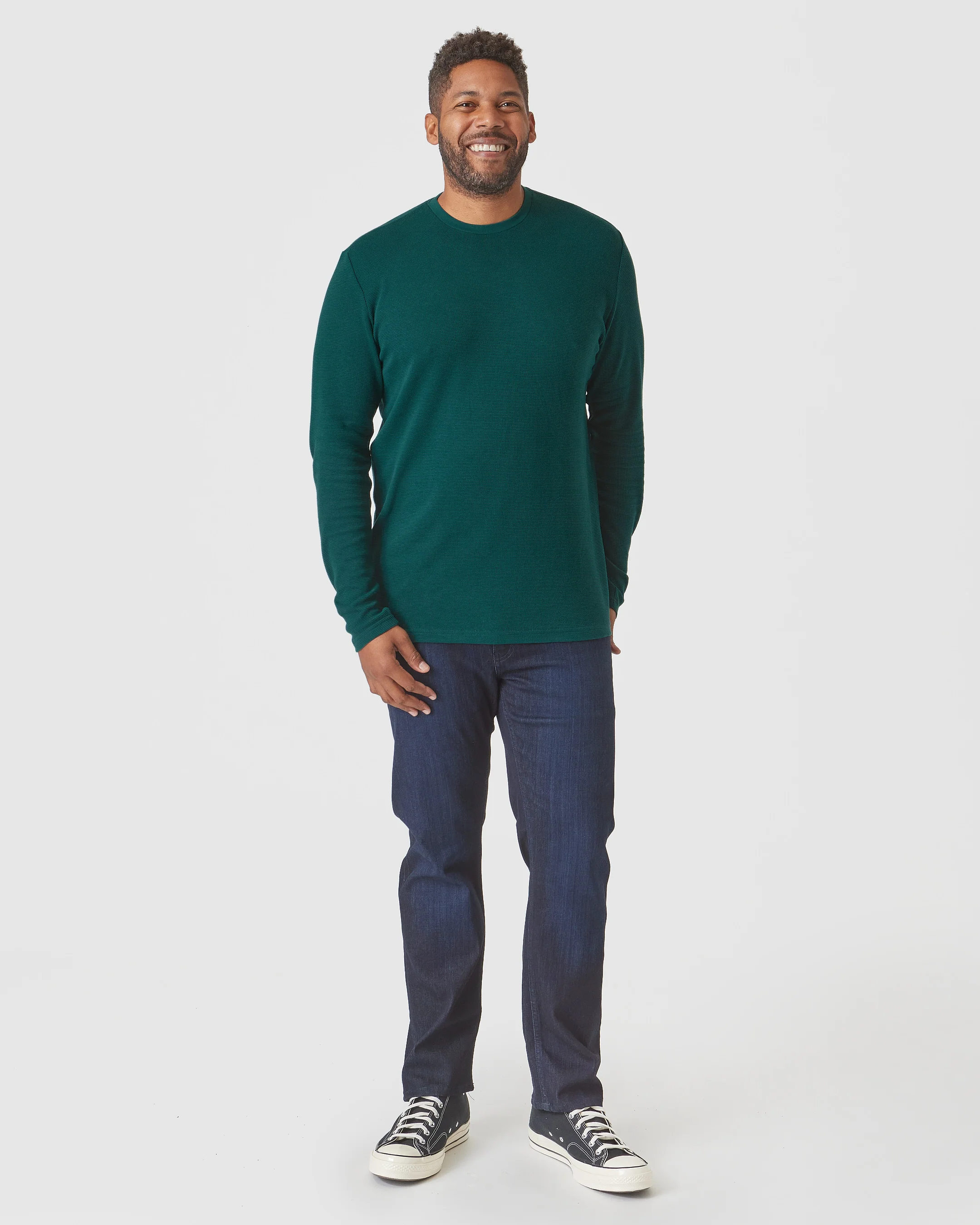 Evergreen Heather Waffle Long Sleeve Crew Neck - Image 7