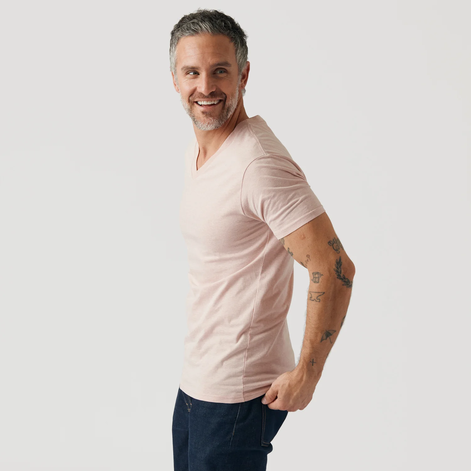 Heather Dusty Pink V Neck T Shirt - Image 4