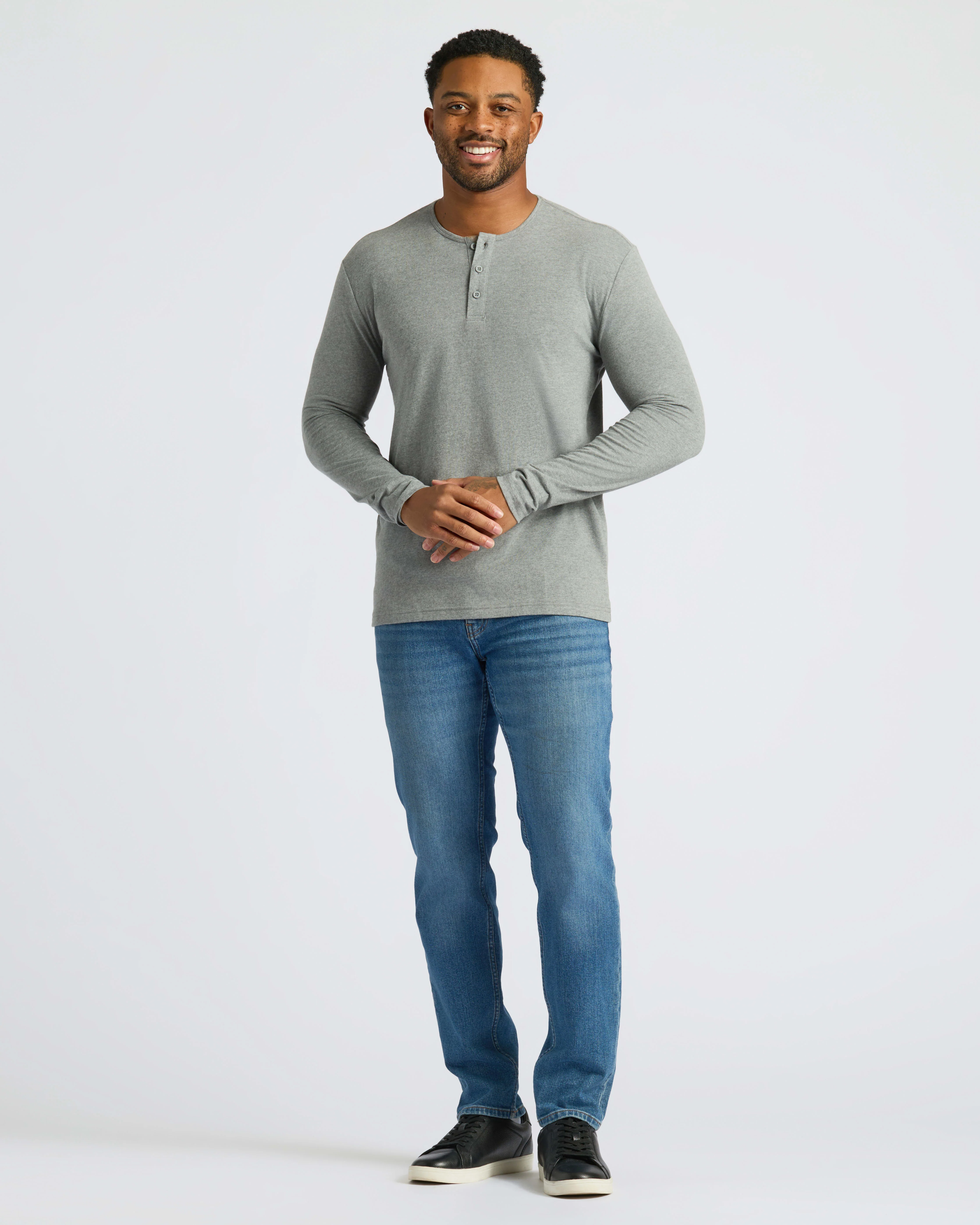 Heather Gray Classic Long Sleeve Henley - Image 3