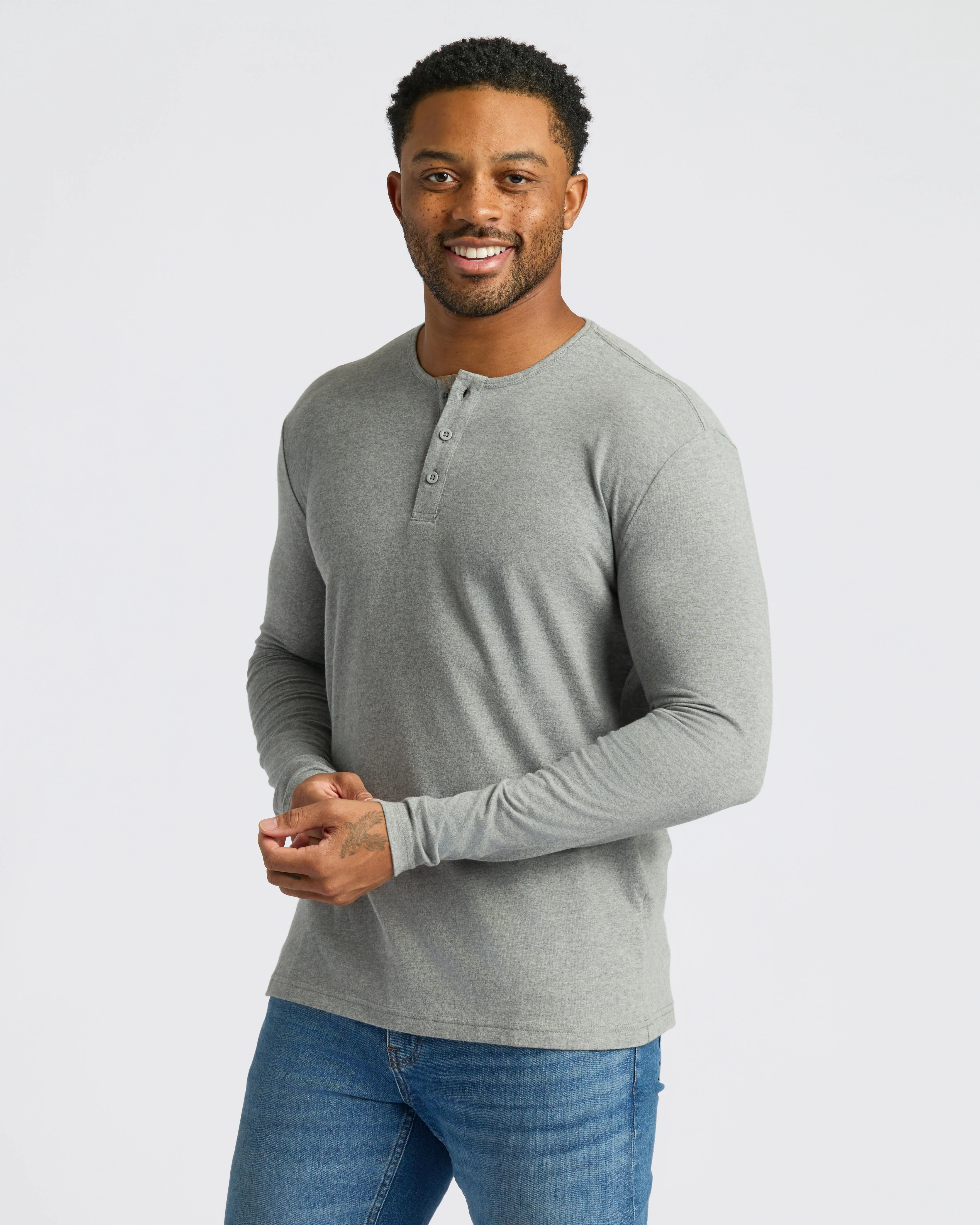Heather Gray Classic Long Sleeve Henley - Image 7