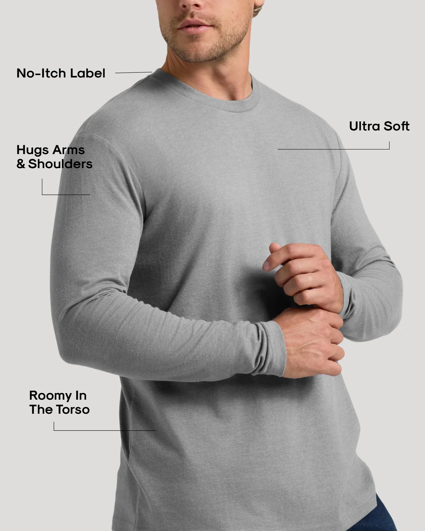 Heather Gray Classic Long Sleeve Crew Neck - Image 3