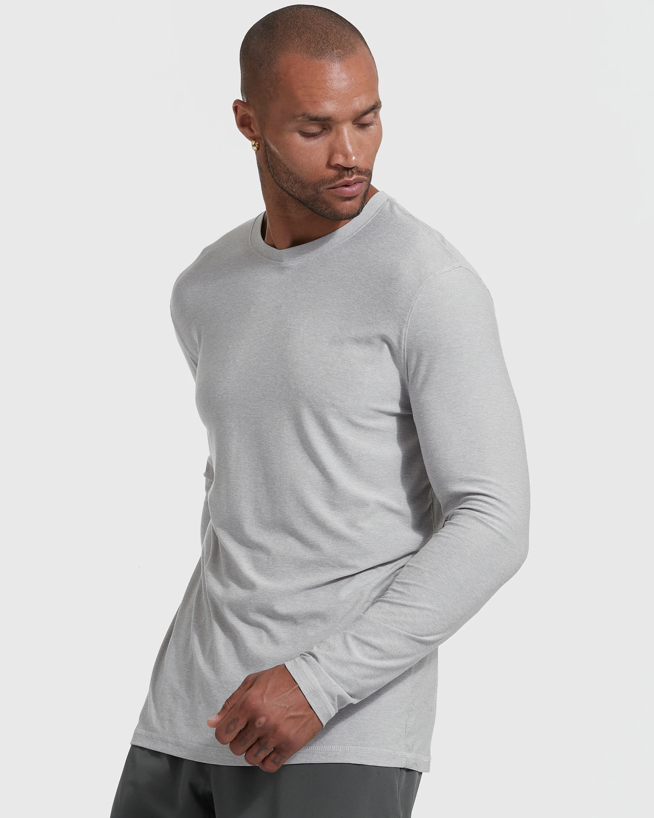 Heather Light Gray Active Long Sleeve Crew T-Shirt - Image 3