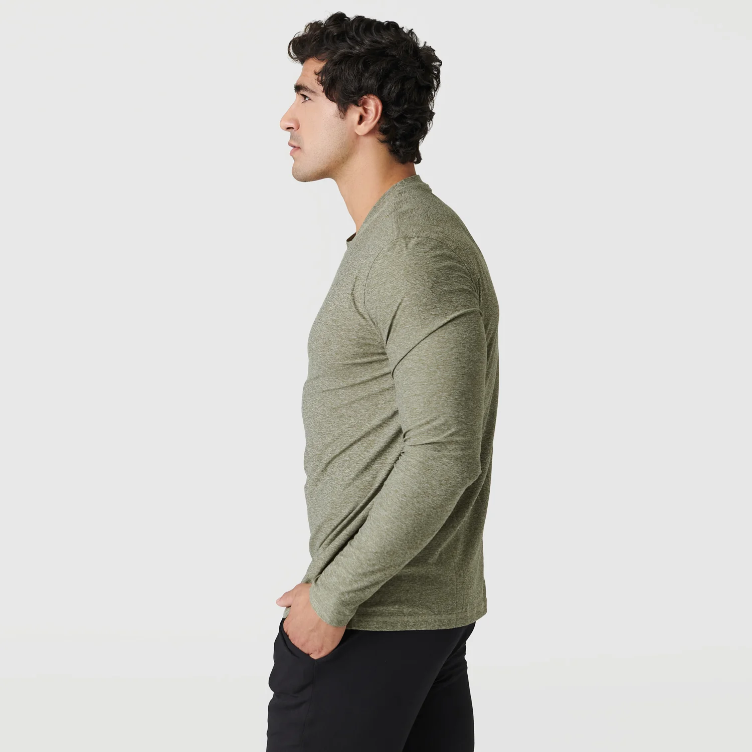 Heather Military Green Active Long Sleeve Crew Neck - Image 4