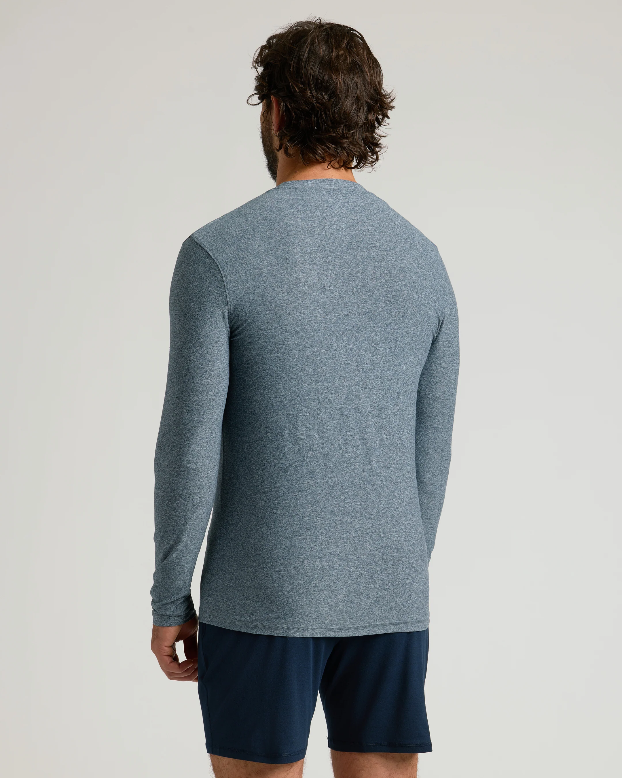 Heather Navy Active Long Sleeve Crew T-Shirt - Image 3