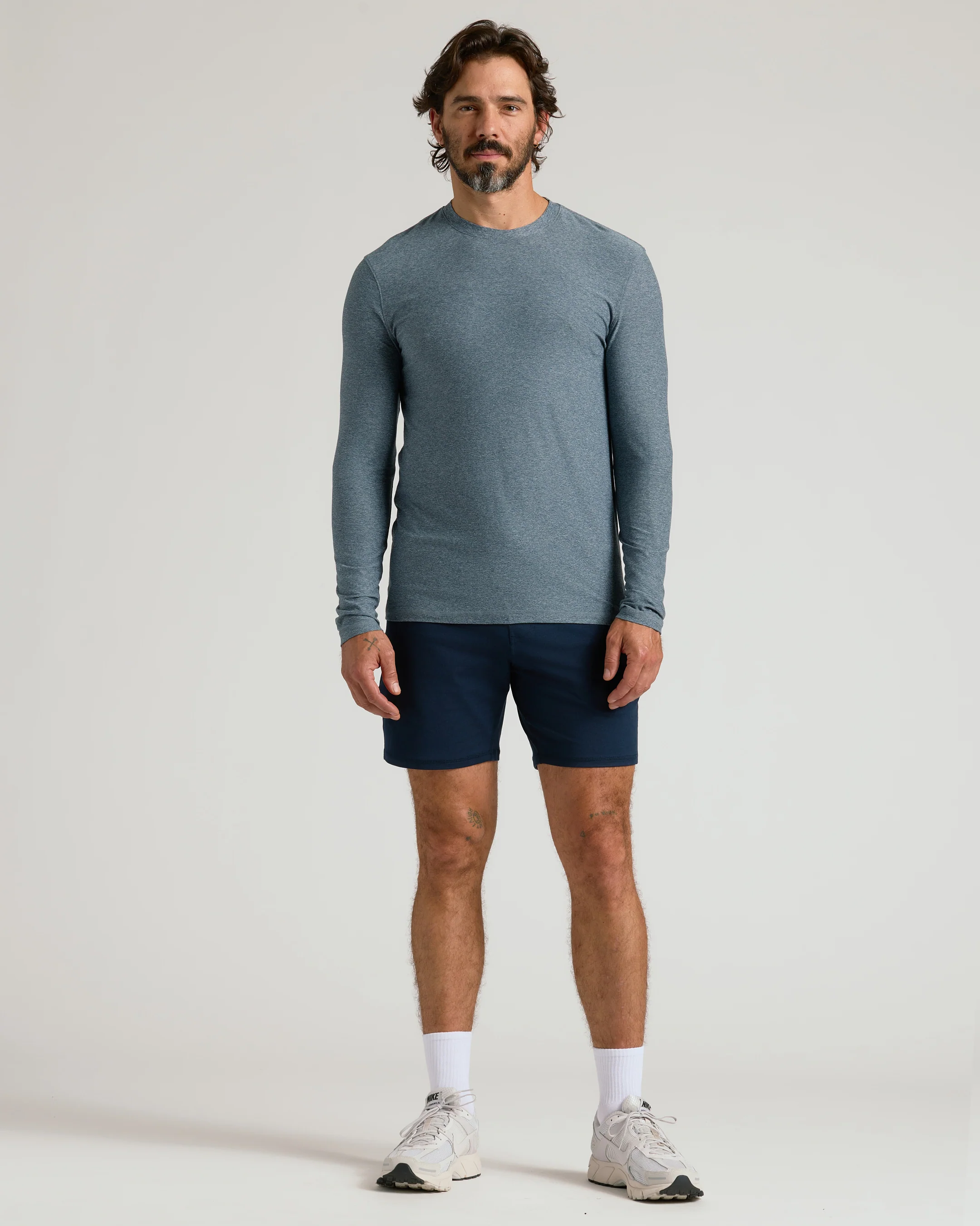 Heather Navy Active Long Sleeve Crew T-Shirt - Image 9
