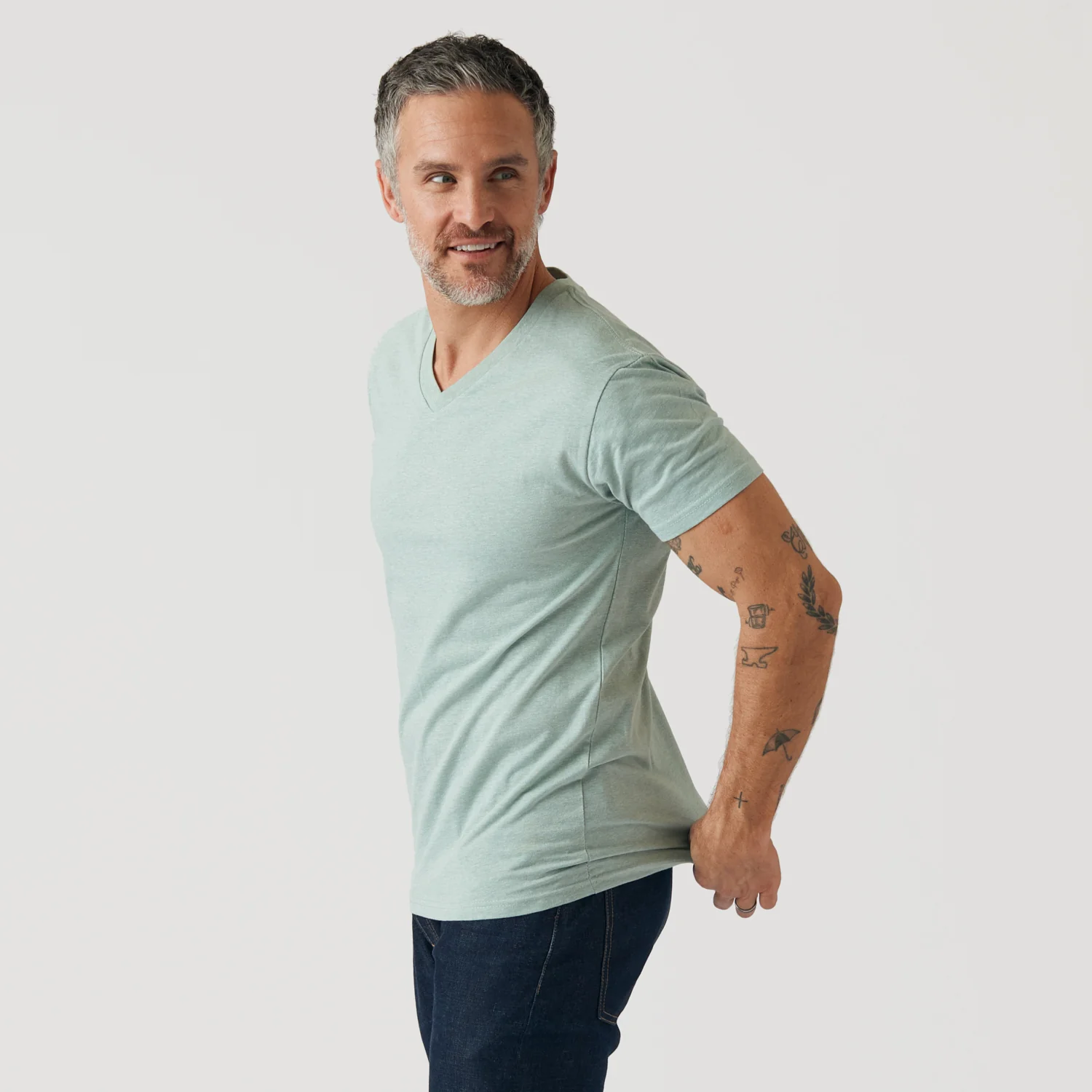 Heather Sage V Neck T Shirt - Image 4