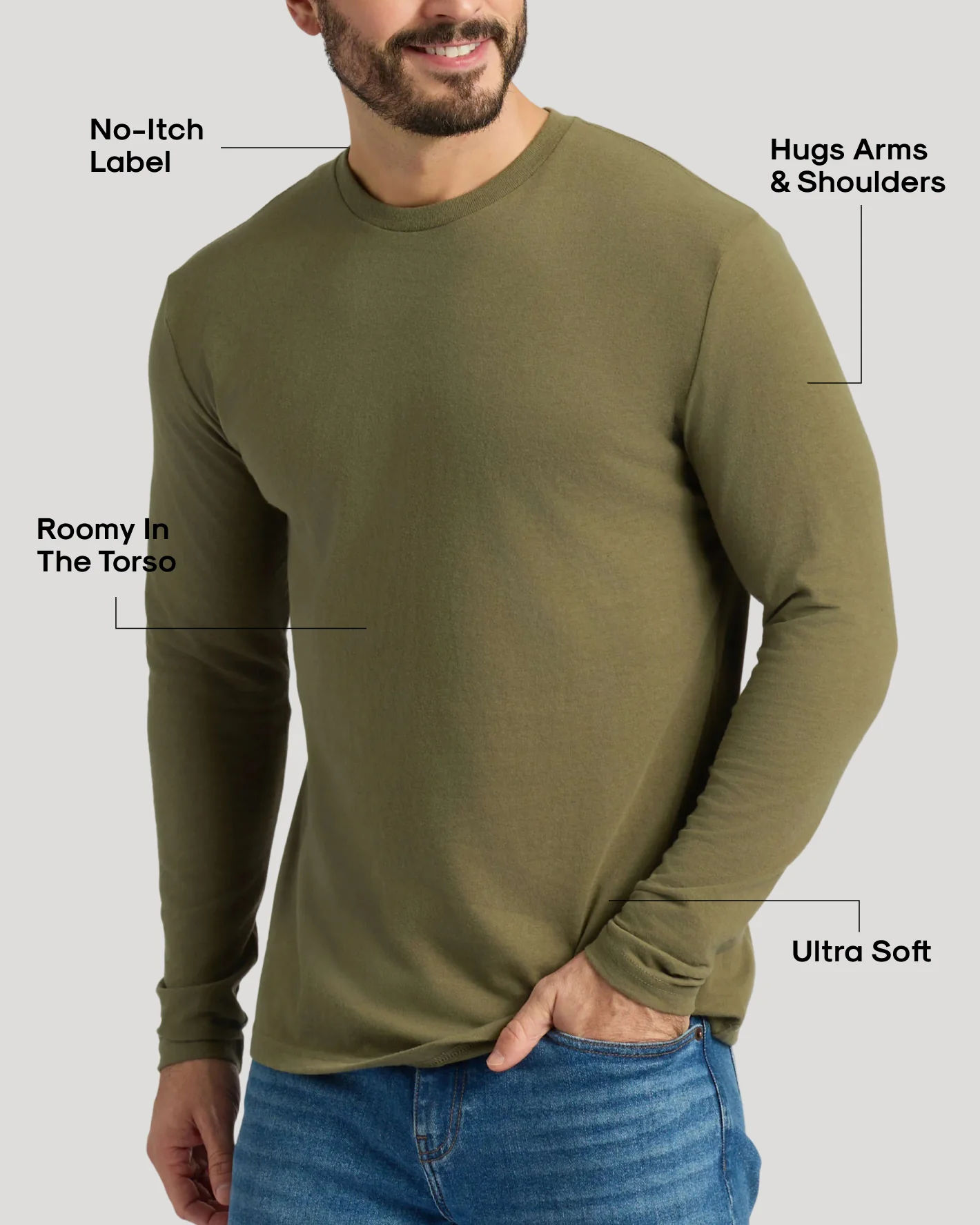 Military Green Classic Long Sleeve Crew Neck - Image 3