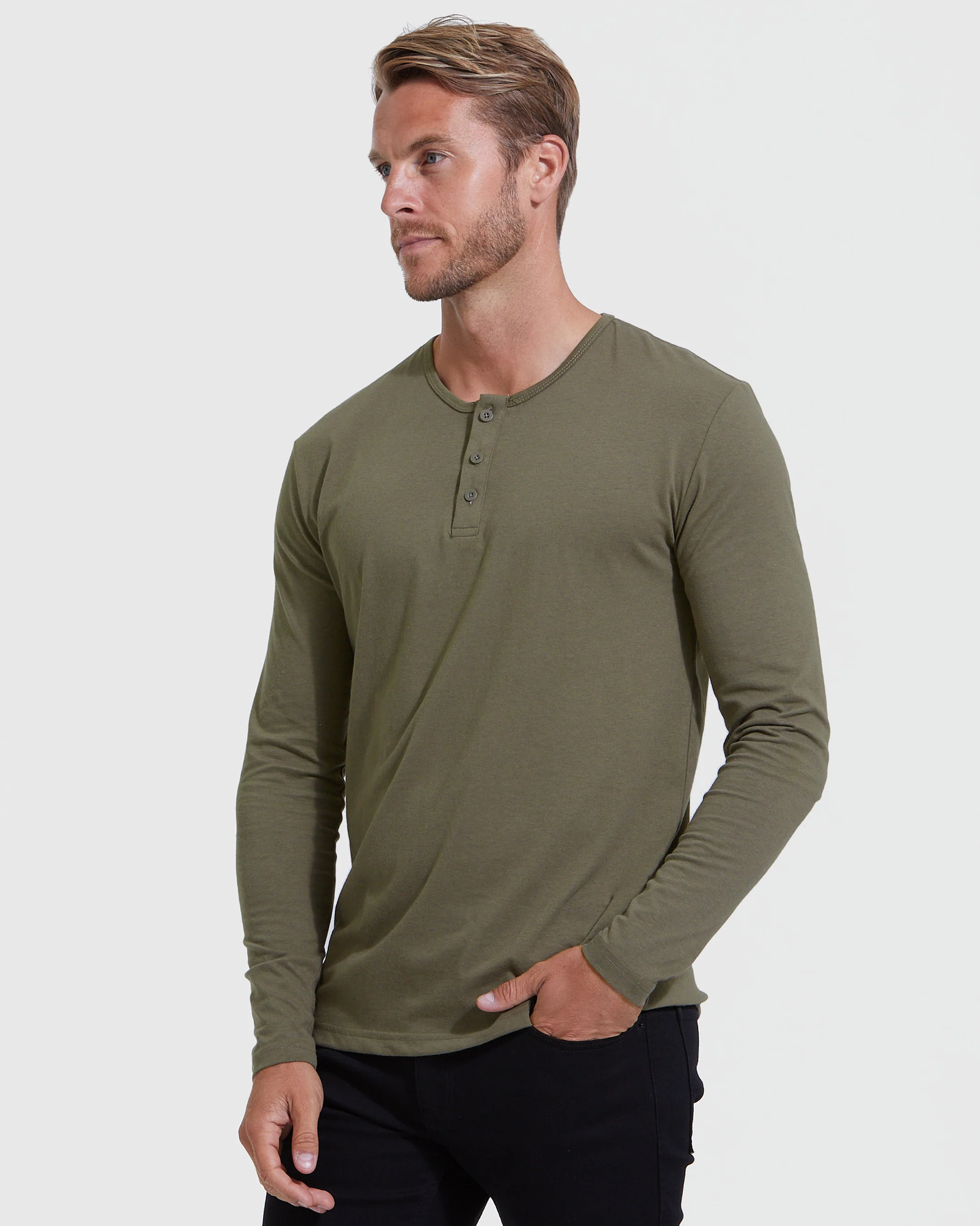 Military Green Classic Long Sleeve Henley - Image 4