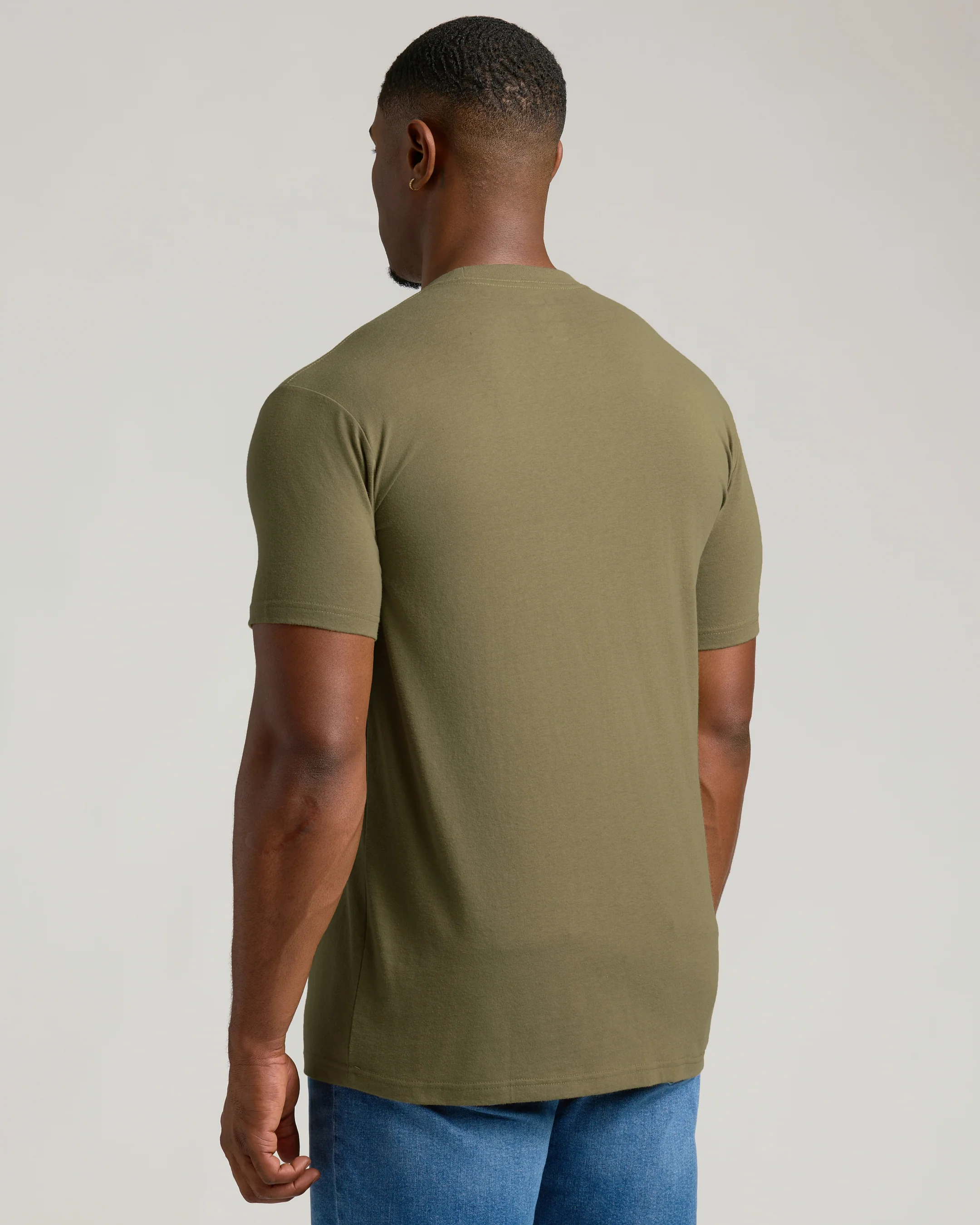 Military Green Tall Straight Hem Crew Neck T-Shirt - Image 3