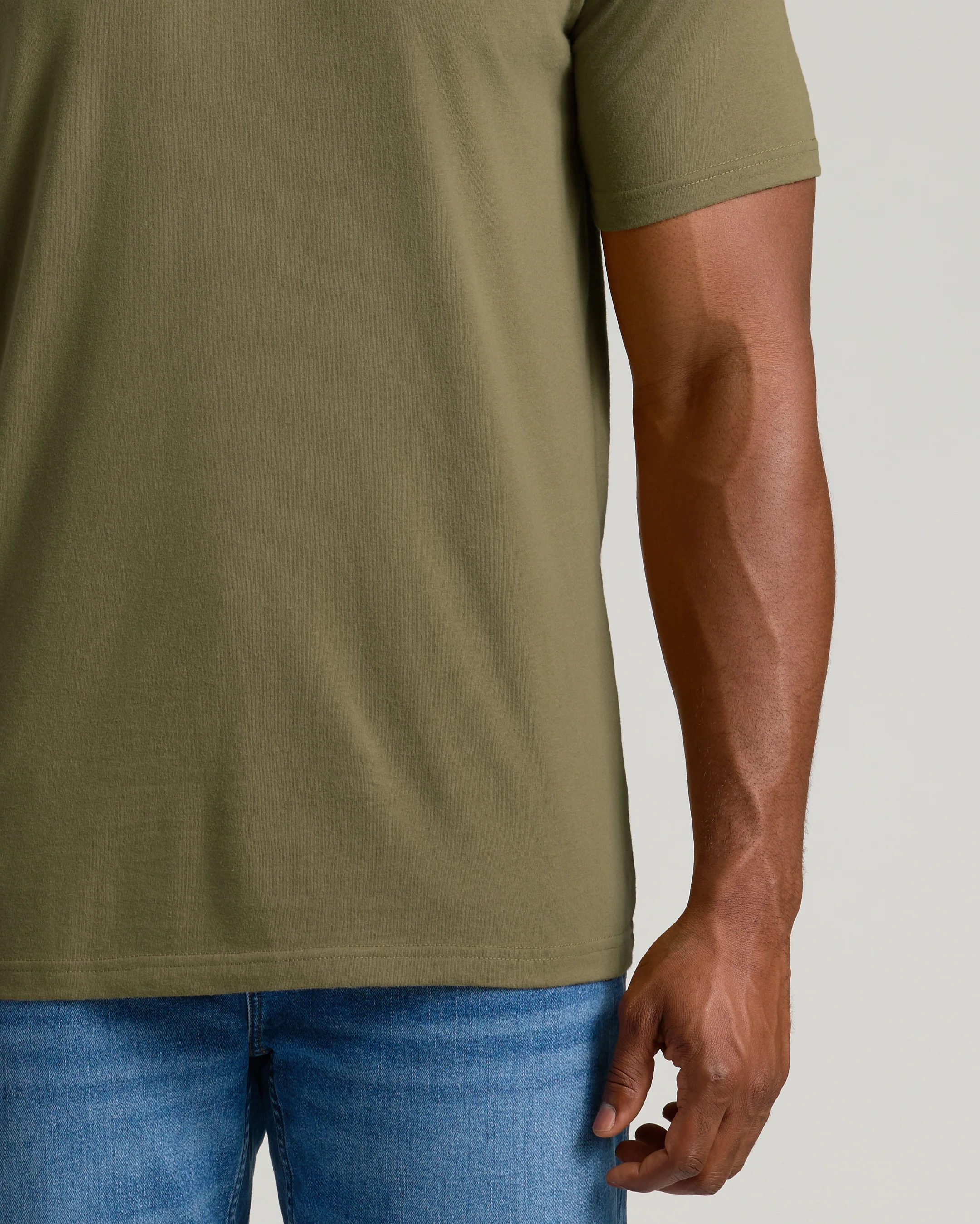Military Green Tall Straight Hem Crew Neck T-Shirt - Image 4
