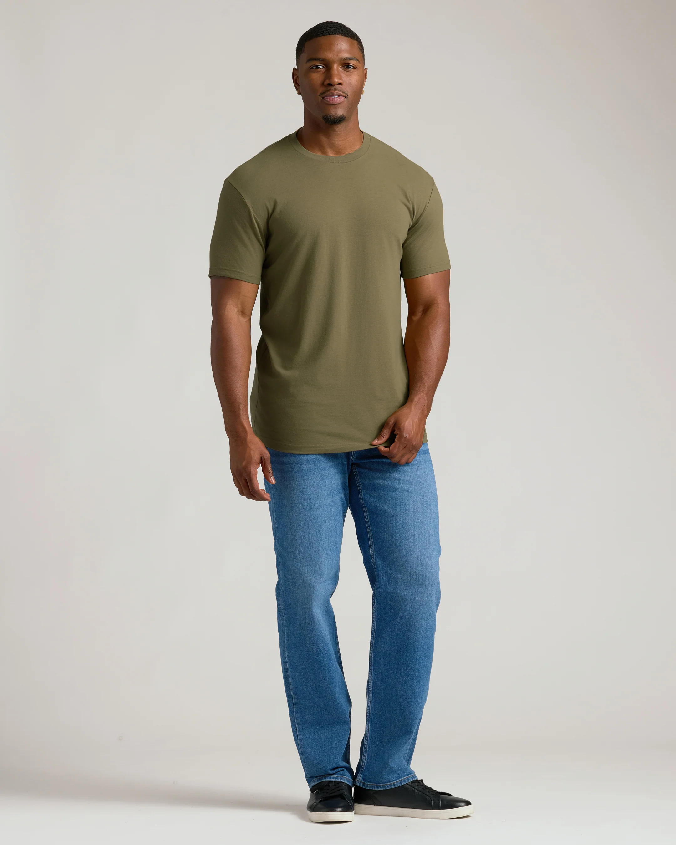 Military Green Tall Straight Hem Crew Neck T-Shirt - Image 6