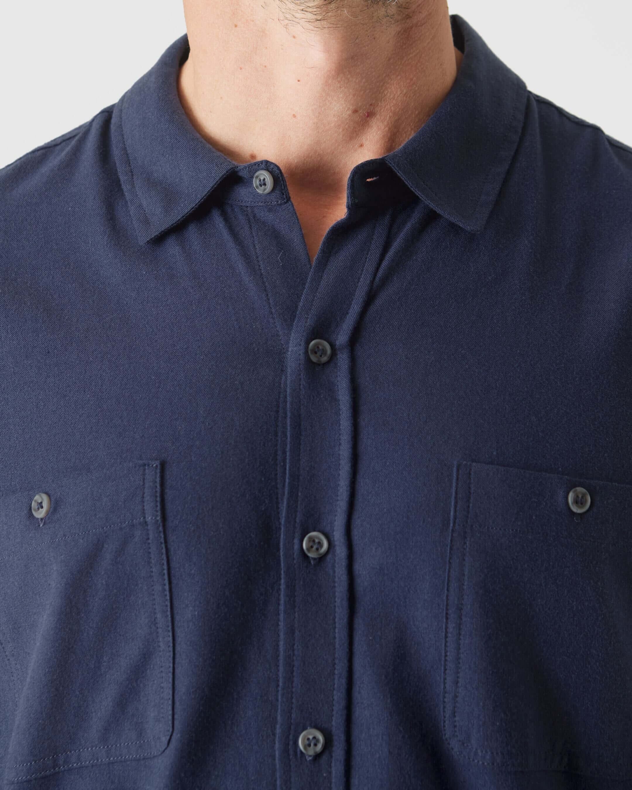 Navy Long Sleeve Lightweight Flannel Shirt - Image 4