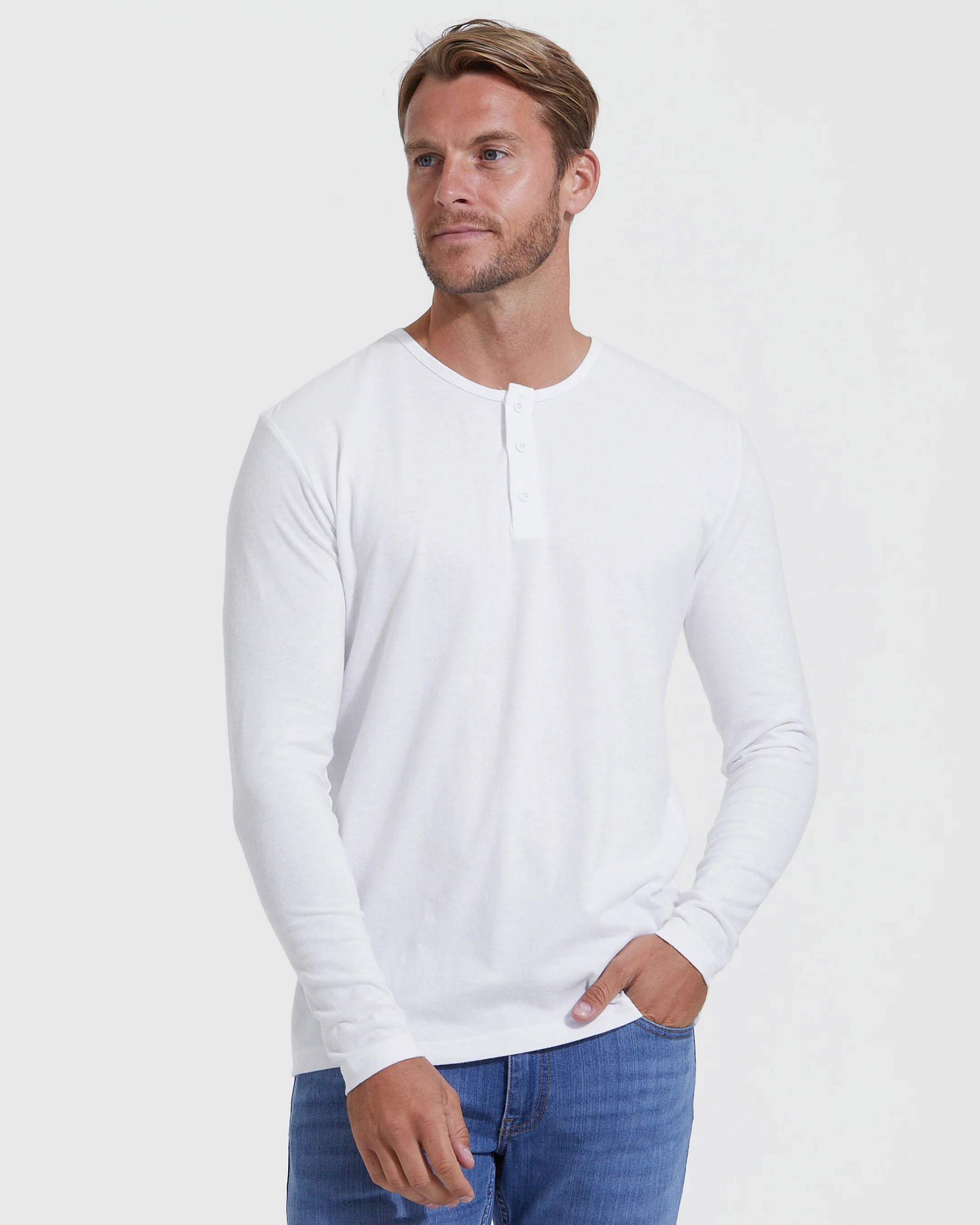 White Classic Long Sleeve Henley - Image 3