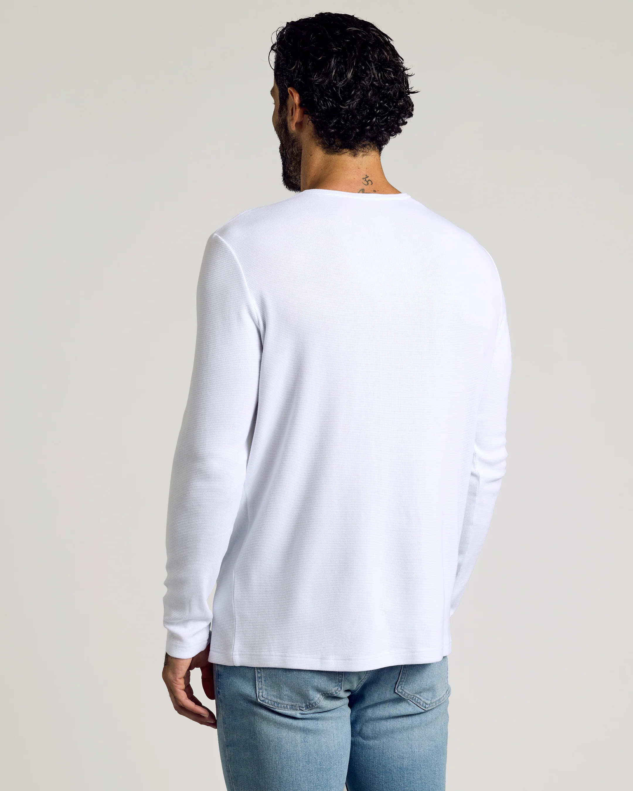 White Waffle Long Sleeve Henley - Image 3