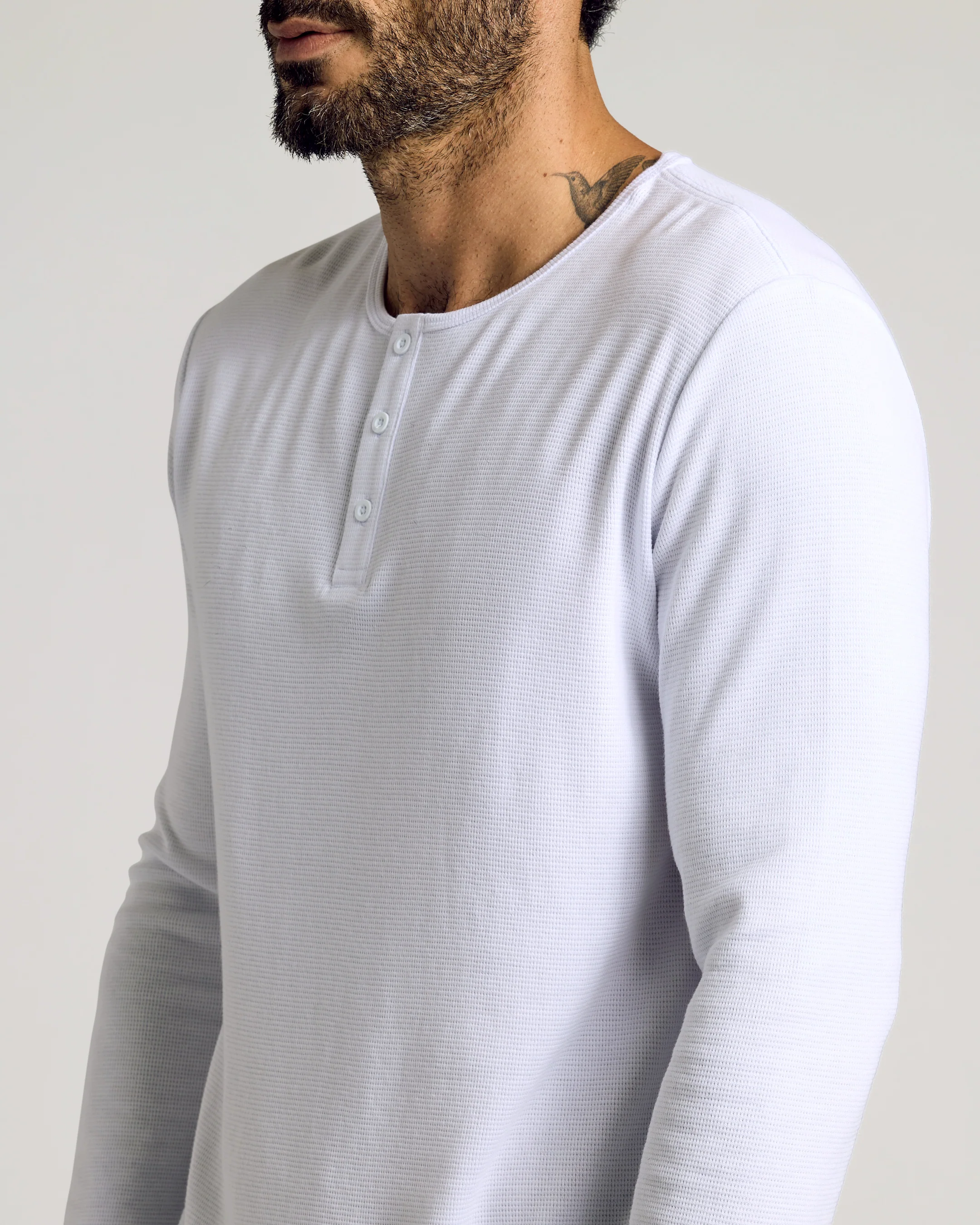 White Waffle Long Sleeve Henley - Image 4