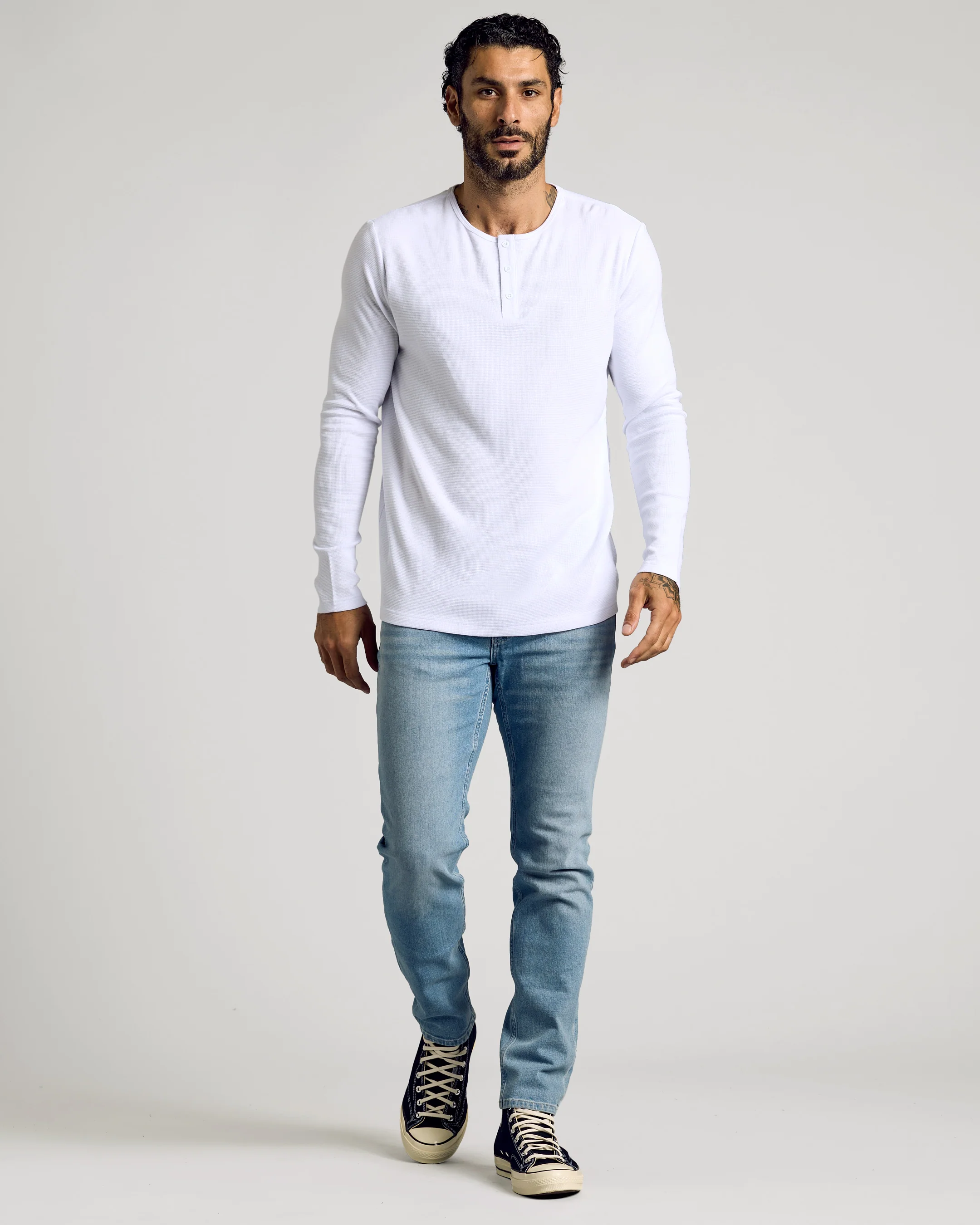 White Waffle Long Sleeve Henley - Image 5